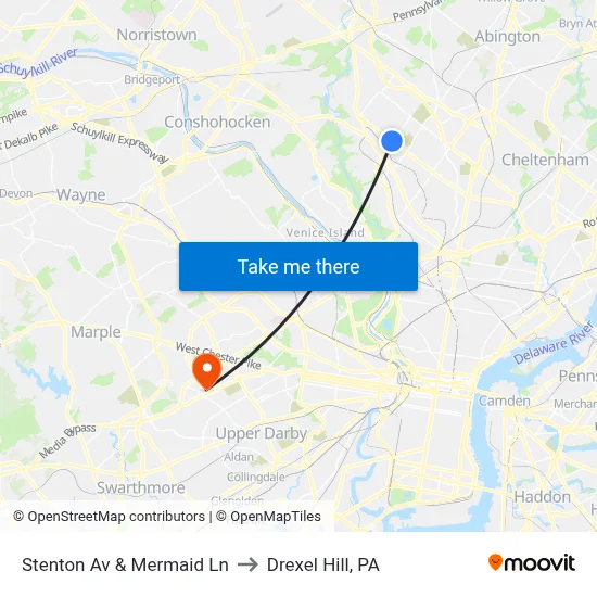 Stenton Av & Mermaid Ln to Drexel Hill, PA map