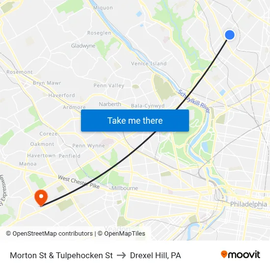 Morton St & Tulpehocken St to Drexel Hill, PA map
