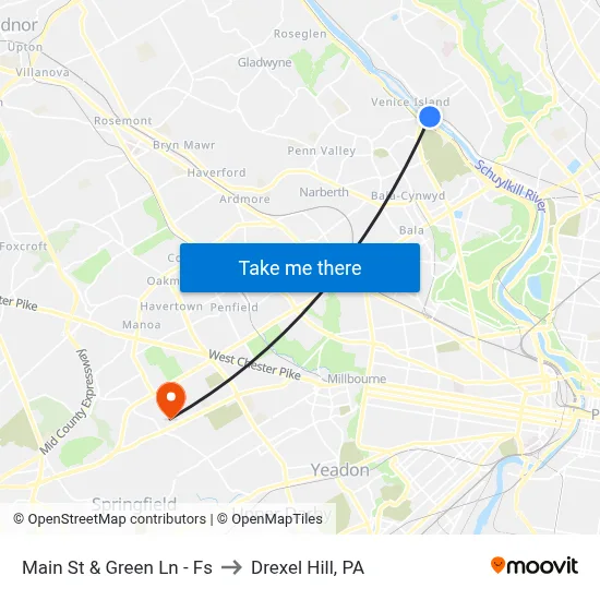 Main St & Green Ln - Fs to Drexel Hill, PA map