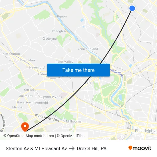 Stenton Av & Mt Pleasant Av to Drexel Hill, PA map