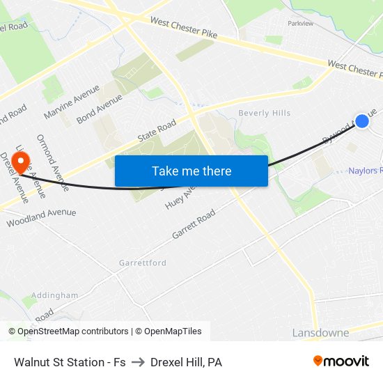 Walnut St Station - Fs to Drexel Hill, PA map