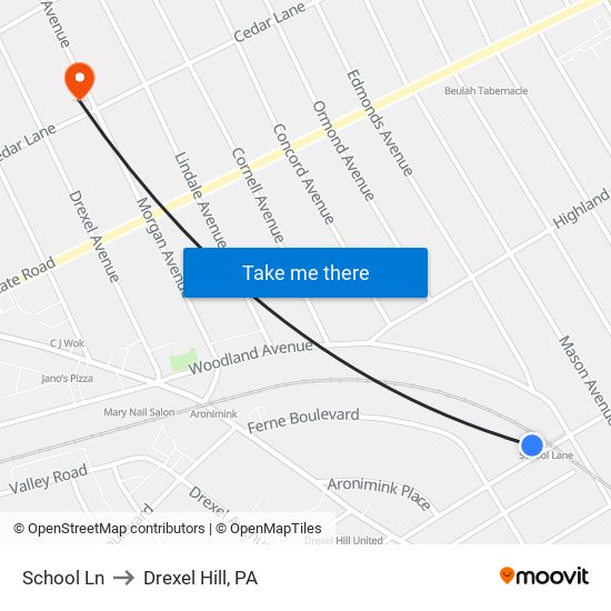 School Ln to Drexel Hill, PA map