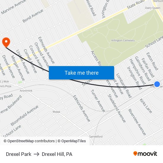 Drexel Park to Drexel Hill, PA map