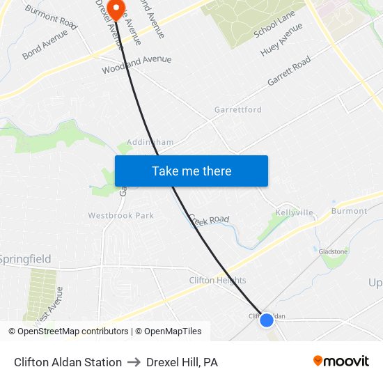 Clifton Aldan Station to Drexel Hill, PA map