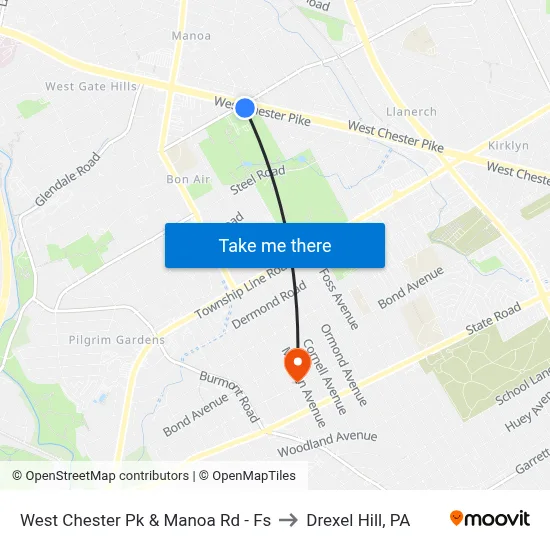 West Chester Pk & Manoa Rd - Fs to Drexel Hill, PA map