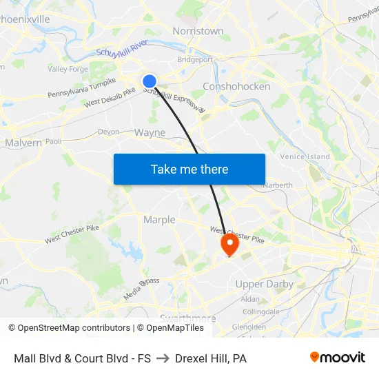 Mall Blvd & Court Blvd - FS to Drexel Hill, PA map