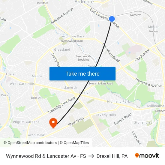 Wynnewood Rd & Lancaster Av - FS to Drexel Hill, PA map