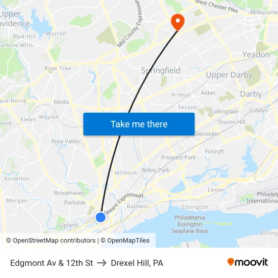Edgmont Av & 12th St to Drexel Hill, PA map