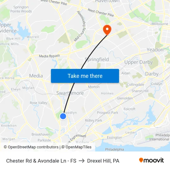 Chester Rd & Avondale Ln - FS to Drexel Hill, PA map