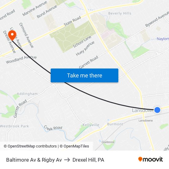 Baltimore Av & Rigby Av to Drexel Hill, PA map