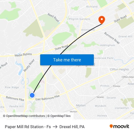 Paper Mill Rd Station - Fs to Drexel Hill, PA map