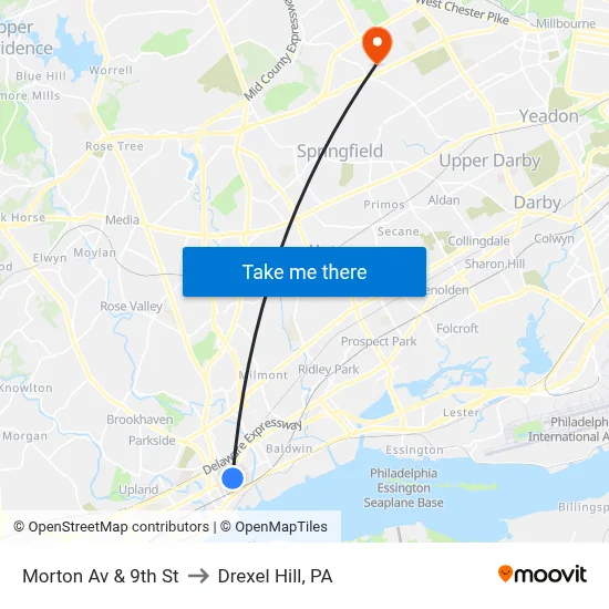 Morton Av & 9th St to Drexel Hill, PA map