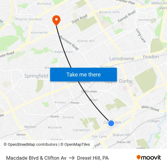 Macdade Blvd & Clifton Av to Drexel Hill, PA map
