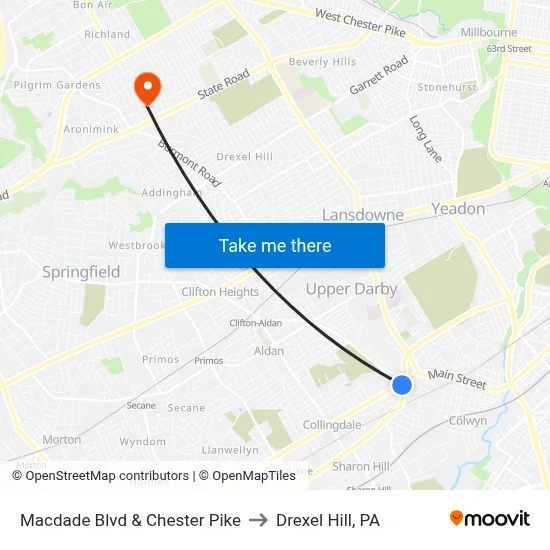 Macdade Blvd & Chester Pike to Drexel Hill, PA map