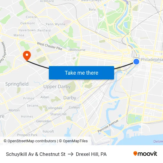 Schuylkill Av & Chestnut St to Drexel Hill, PA map