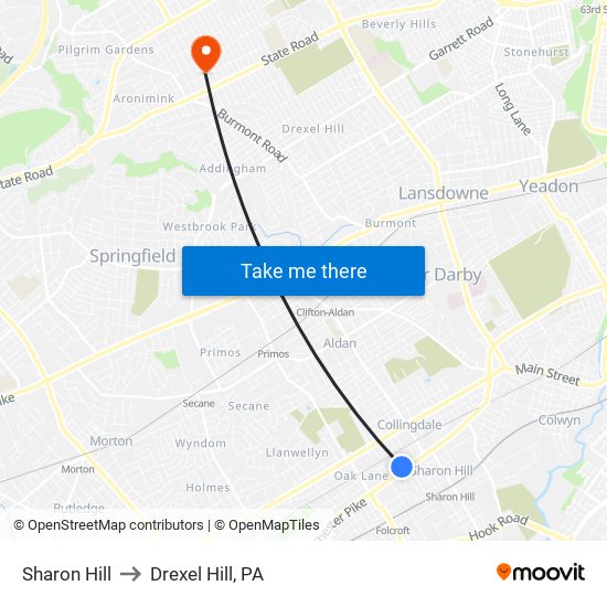 Sharon Hill to Drexel Hill, PA map
