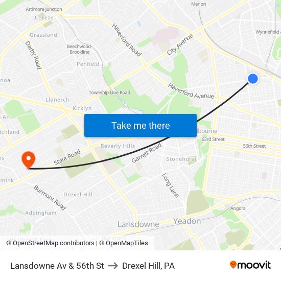 Lansdowne Av & 56th St to Drexel Hill, PA map
