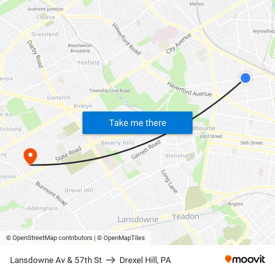 Lansdowne Av & 57th St to Drexel Hill, PA map
