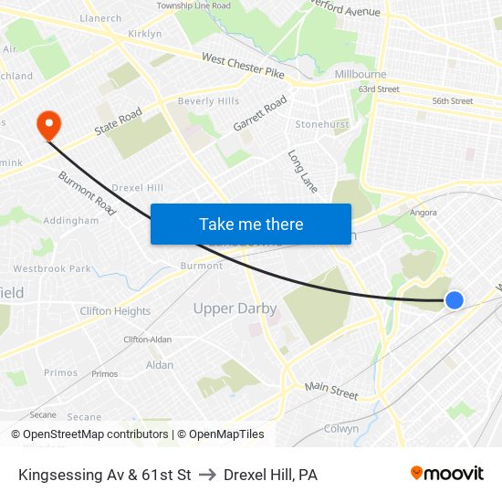 Kingsessing Av & 61st St to Drexel Hill, PA map
