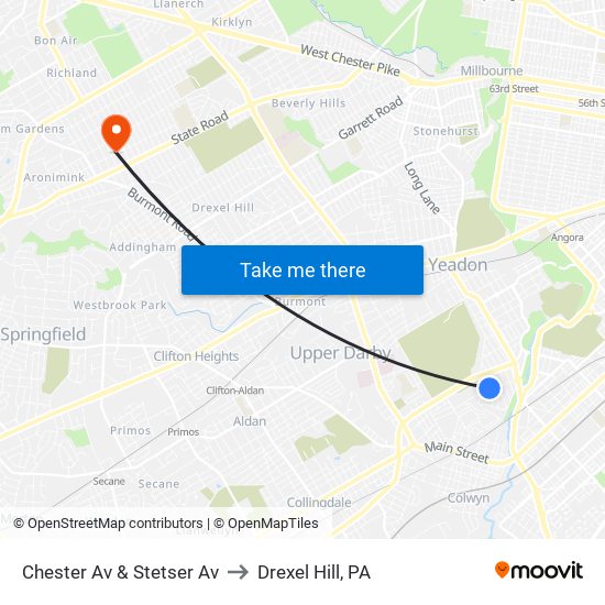 Chester Av & Stetser Av to Drexel Hill, PA map