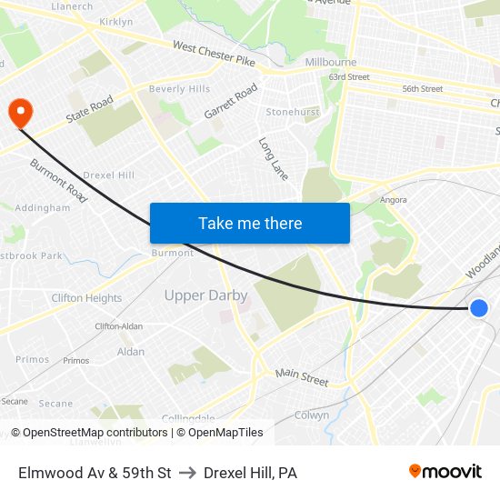 Elmwood Av & 59th St to Drexel Hill, PA map