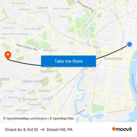 Girard Av & 3rd St to Drexel Hill, PA map