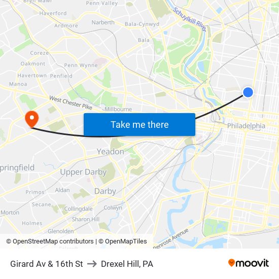 Girard Av & 16th St to Drexel Hill, PA map