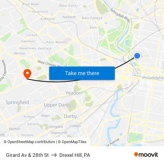 Girard Av & 28th St to Drexel Hill, PA map