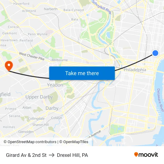 Girard Av & 2nd St to Drexel Hill, PA map