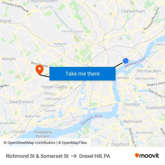 Richmond St & Somerset St to Drexel Hill, PA map