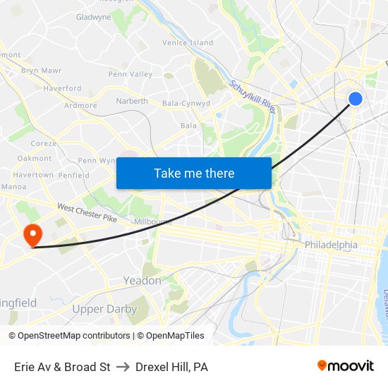 Erie Av & Broad St to Drexel Hill, PA map