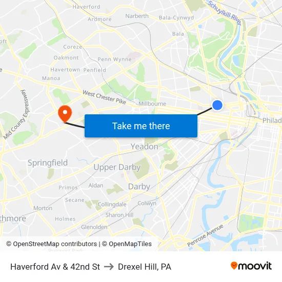 Haverford Av & 42nd St to Drexel Hill, PA map