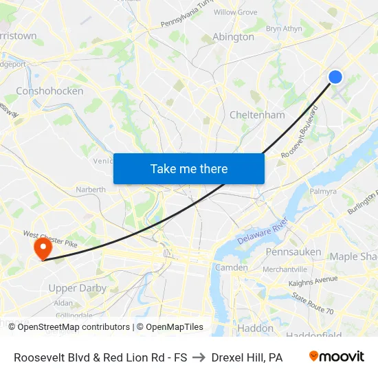 Roosevelt Blvd & Red Lion Rd - FS to Drexel Hill, PA map