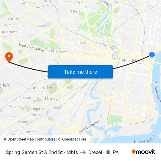 Spring Garden St & 2nd St - Mbfs to Drexel Hill, PA map