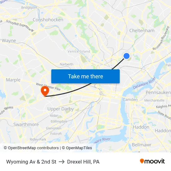 Wyoming Av & 2nd St to Drexel Hill, PA map