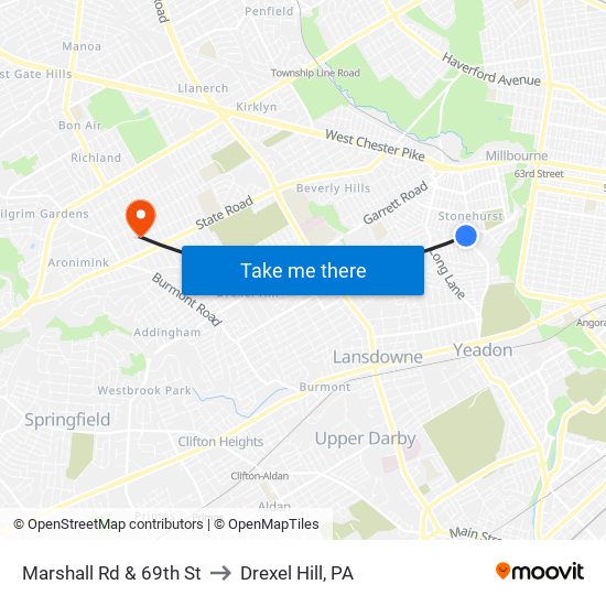 Marshall Rd & 69th St to Drexel Hill, PA map