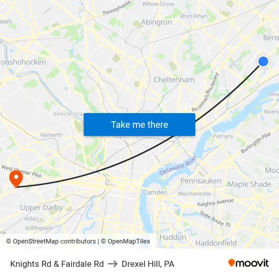 Knights Rd & Fairdale Rd to Drexel Hill, PA map