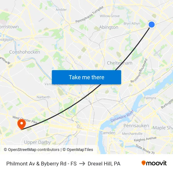 Philmont Av & Byberry Rd - FS to Drexel Hill, PA map