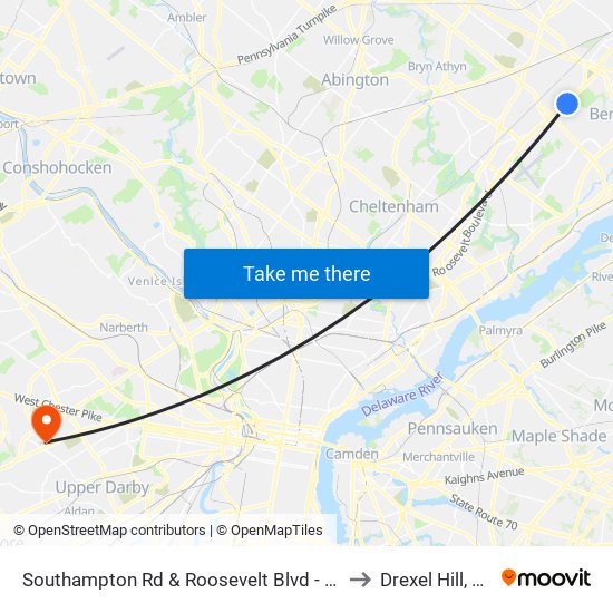 Southampton Rd & Roosevelt Blvd - FS to Drexel Hill, PA map