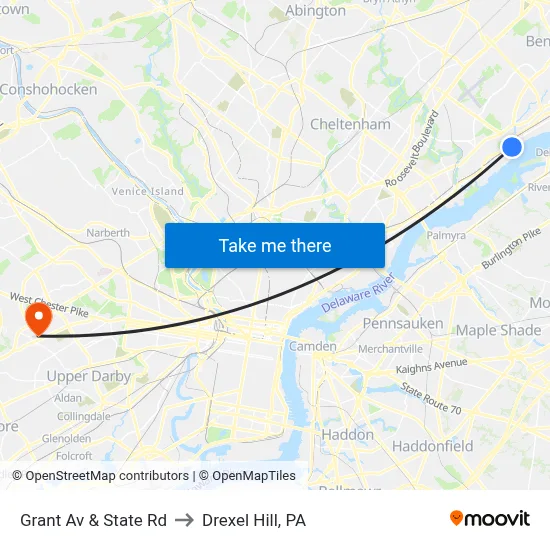 Grant Av & State Rd to Drexel Hill, PA map