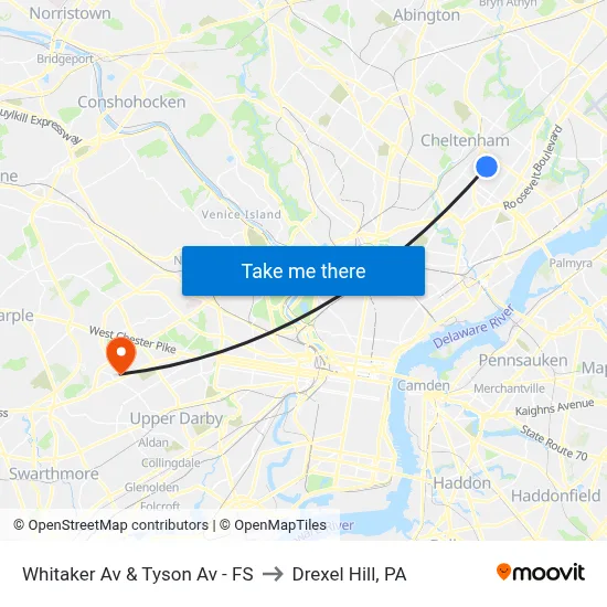Whitaker Av & Tyson Av - FS to Drexel Hill, PA map