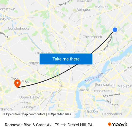 Roosevelt Blvd & Grant Av - FS to Drexel Hill, PA map