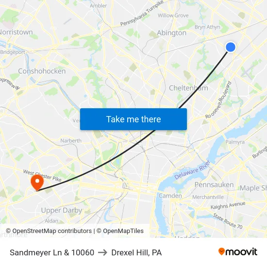 Sandmeyer Ln & 10060 to Drexel Hill, PA map