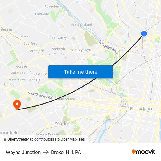 Wayne Junction to Drexel Hill, PA map
