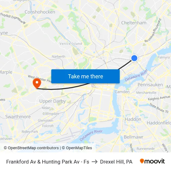 Frankford Av & Hunting Park Av - Fs to Drexel Hill, PA map