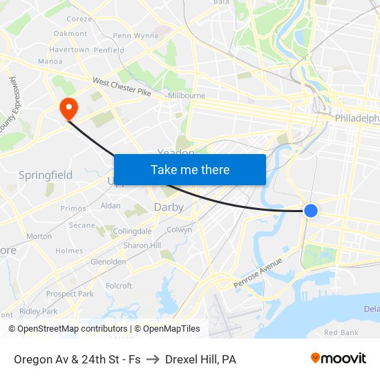 Oregon Av & 24th St - Fs to Drexel Hill, PA map