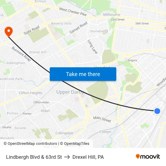 Lindbergh Blvd & 63rd St to Drexel Hill, PA map