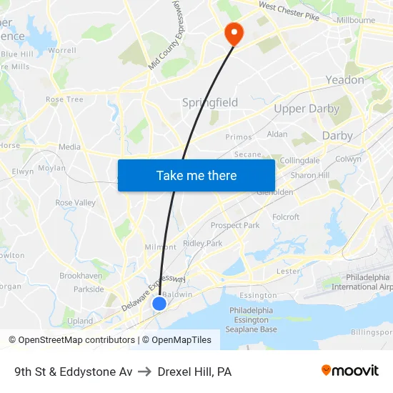 9th St & Eddystone Av to Drexel Hill, PA map