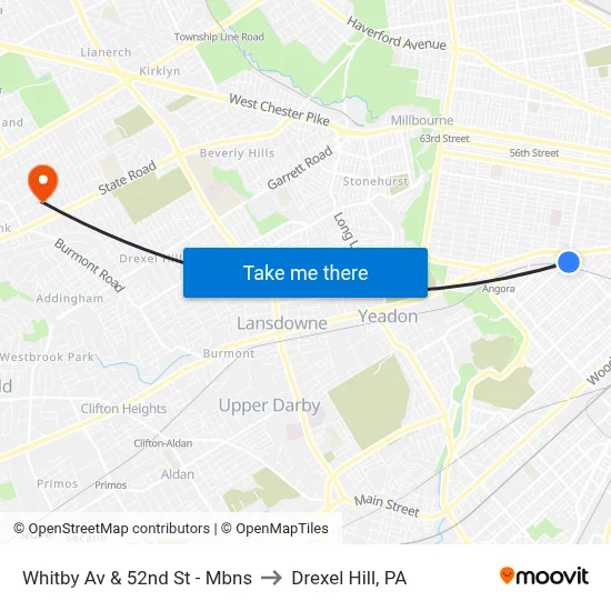 Whitby Av & 52nd St - Mbns to Drexel Hill, PA map