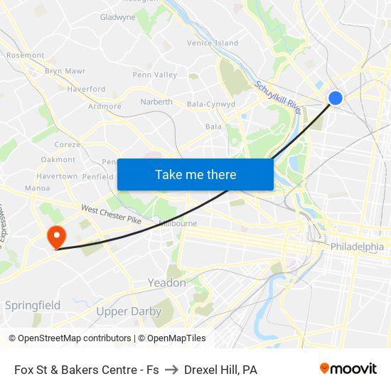 Fox St & Bakers Centre - Fs to Drexel Hill, PA map